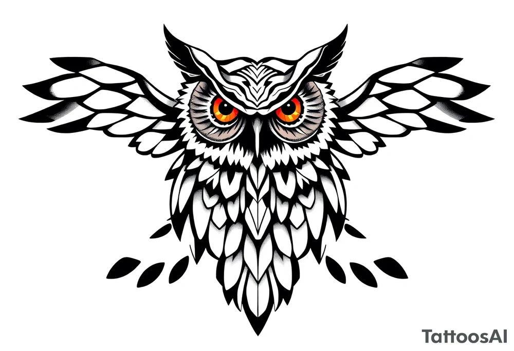 Geometric asymmetric owl tattoo idea