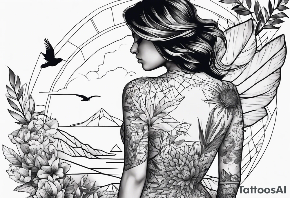 shoulder tattoo with nature and adrenaline activities tattoo idea