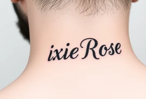 "PixieRose" in a gangsters Chicano calligraphy style font 
Tattoo idea above a man's eyebrow tattoo idea