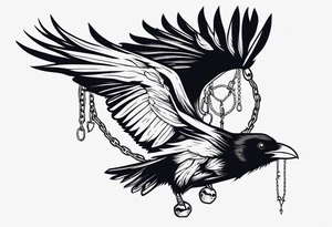 A raven with two skulls hanging from its talons by an old chain tattoo idea