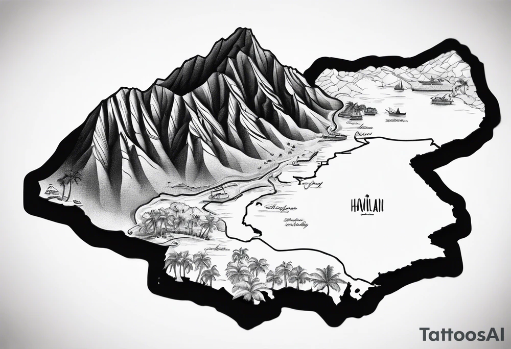 Hawaiian island 3D map tattoo idea