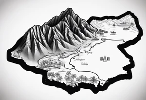 Hawaiian island 3D map tattoo idea