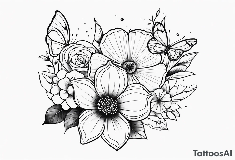 flower and butterflies on arm tattoo idea