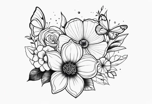 flower and butterflies on arm tattoo idea
