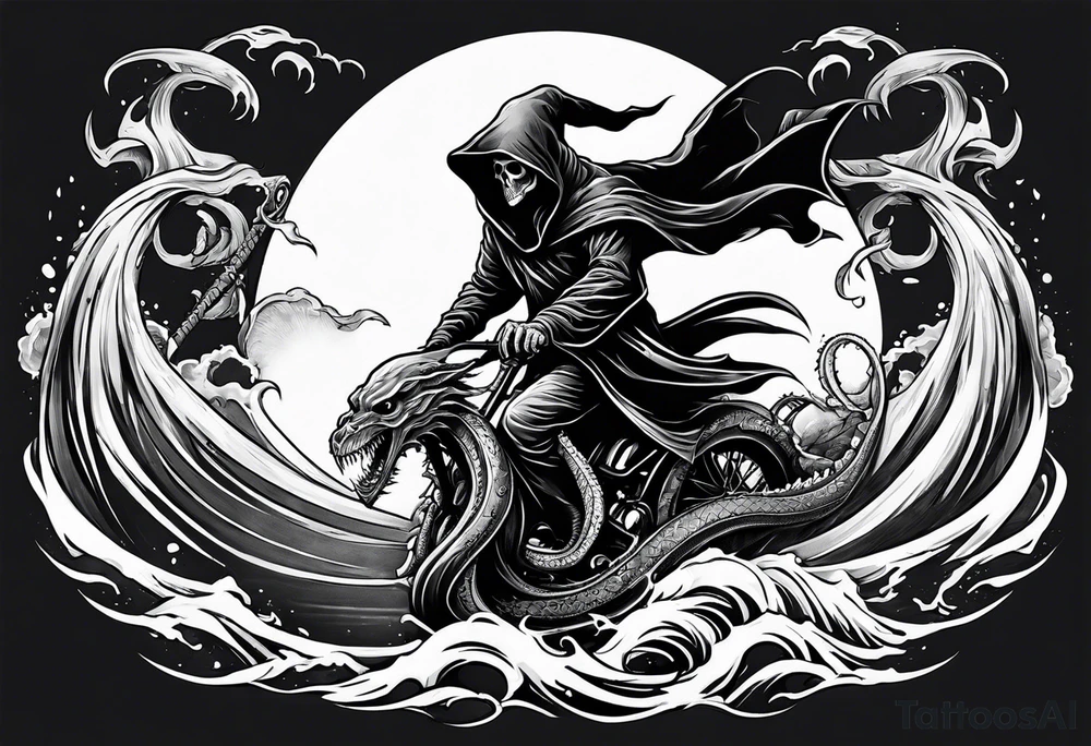 Grim reaper riding a kraken tattoo idea