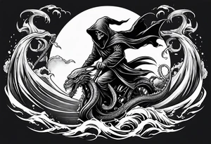 Grim reaper riding a kraken tattoo idea