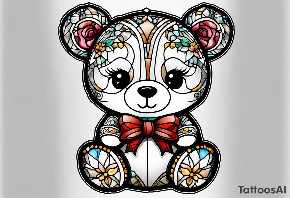 Cute teddy bear stained glass tattoo idea