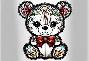 Cute teddy bear stained glass tattoo idea