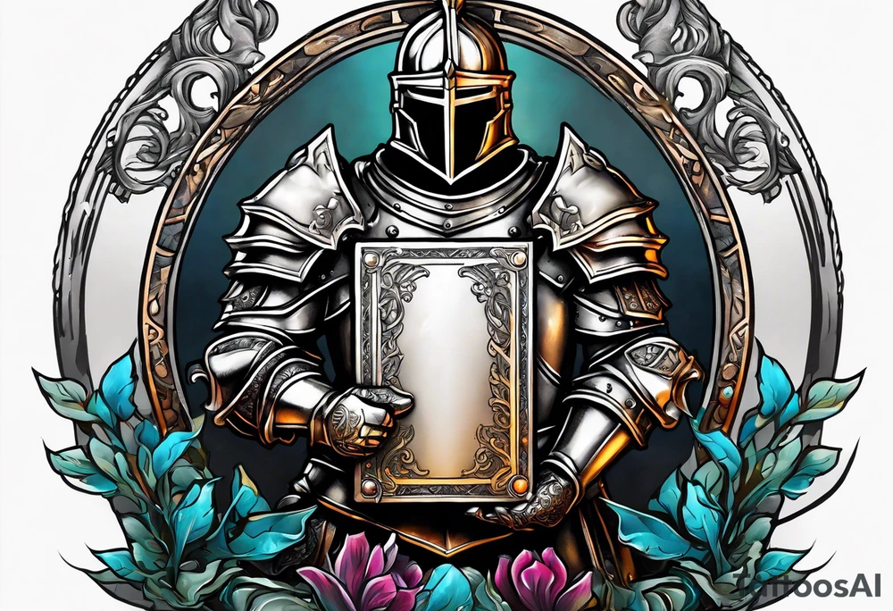 a knight holding the bible as a shield tattoo idea