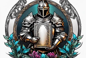 a knight holding the bible as a shield tattoo idea