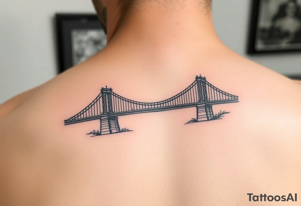Fine line tattoo of the fort Duquesne bridge with vintage vibes tattoo idea