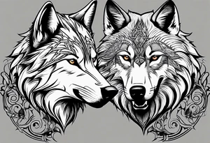 Two wolves face each other.  They wolf snarls, surrounded by thorns. tattoo idea