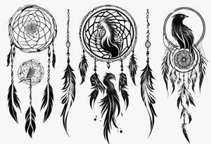 Vertical screaming Phoenix in circles with abstract dream catcher tail tattoo idea