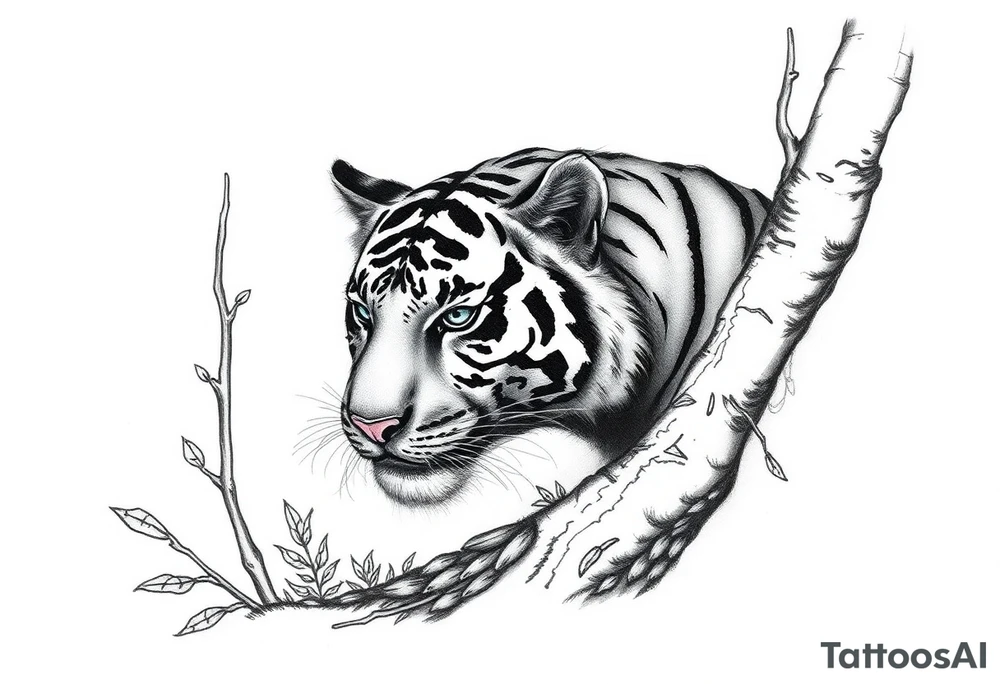 a tiger cleverly hiding, hard to see
in the woods tattoo idea