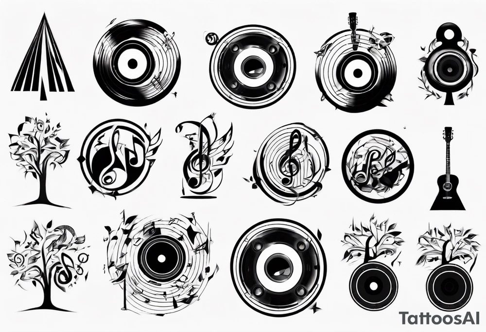 music speaker note tree stave DJ tattoo idea