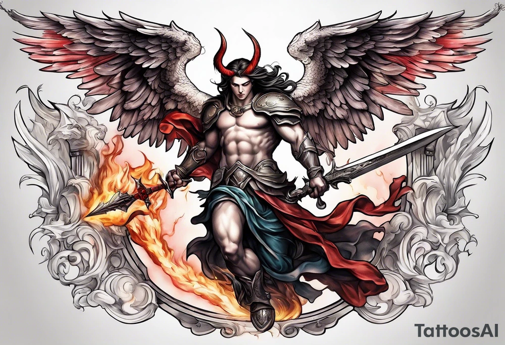 Michael the Archangel fighting devil tattoo idea