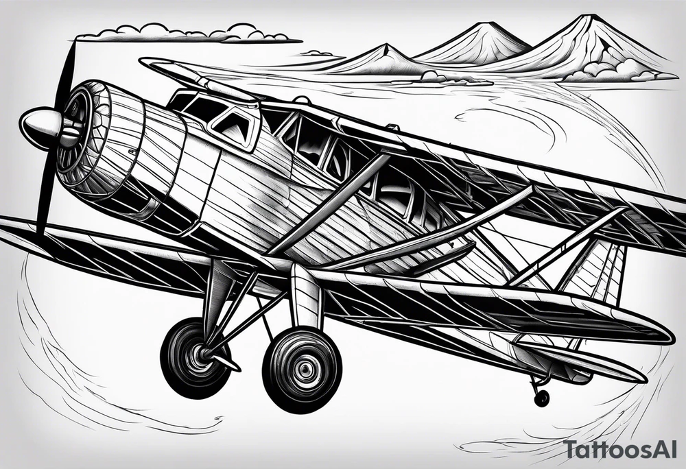 sketch of adventure plane in perspective from the bottom tattoo idea