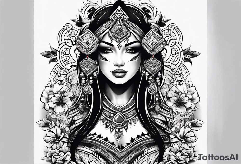 Tribal with only flowers and patterns tattoo idea