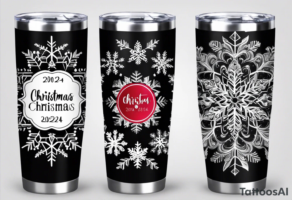 Christmas 2024 personalized name banner on a 20 oz tumbler snowflake motif tattoo idea