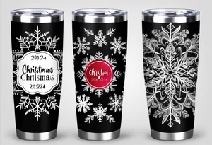 Christmas 2024 personalized name banner on a 20 oz tumbler snowflake motif tattoo idea