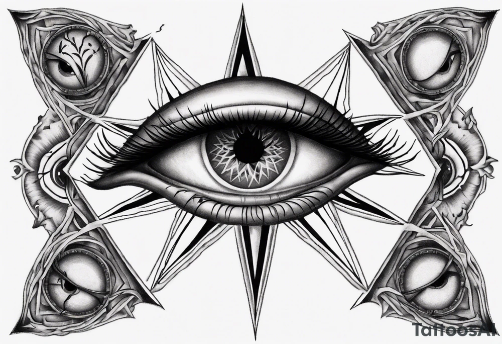 Eye with two irises from the band Tool, inside a heptagram tattoo idea