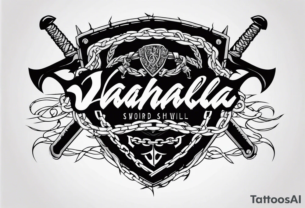 Valhalla sword shield barb wire chain tattoo idea