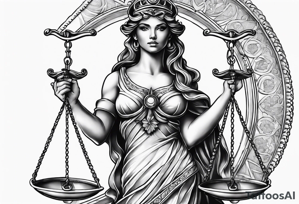 Themis holding the scales of justice tattoo idea