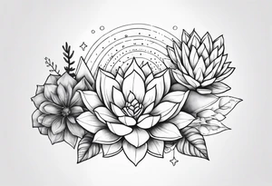 fine line with sun, stars, floral, dots, three succulents
. Sternum tattoo grey scale shading tattoo idea