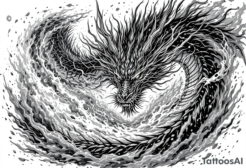 legendary dragon scene with energy aura and power effects tattoo idea