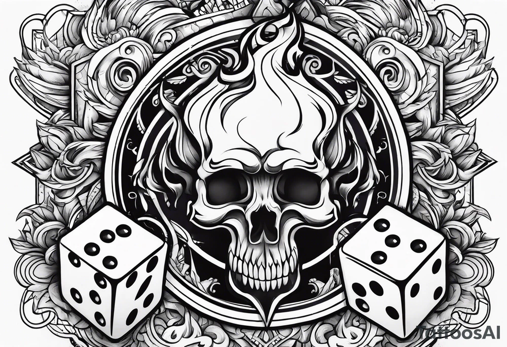 flames and dice and clouds tattoo idea