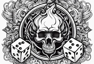 flames and dice and clouds tattoo idea