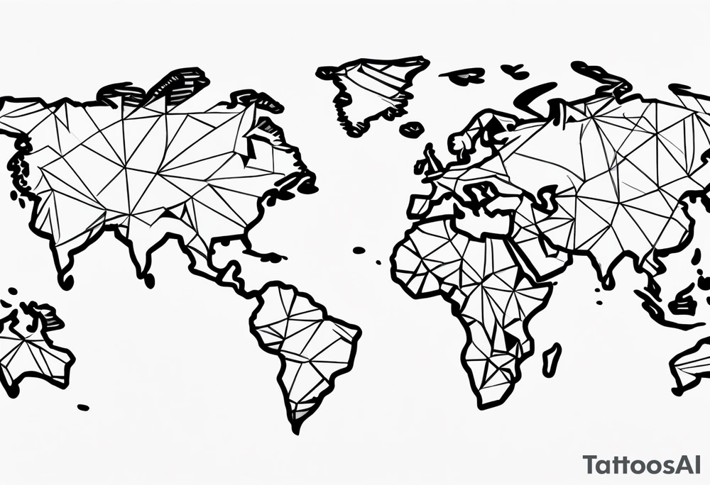 minimalist tattoo, using a single line to draw the extern contour of the world map with the 5 continents, white background tattoo idea