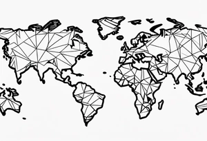 minimalist tattoo, using a single line to draw the extern contour of the world map with the 5 continents, white background tattoo idea