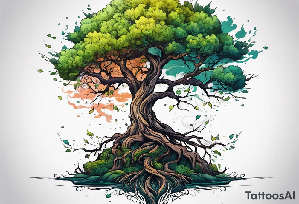 a tall skinny tree with deep roots tattoo idea