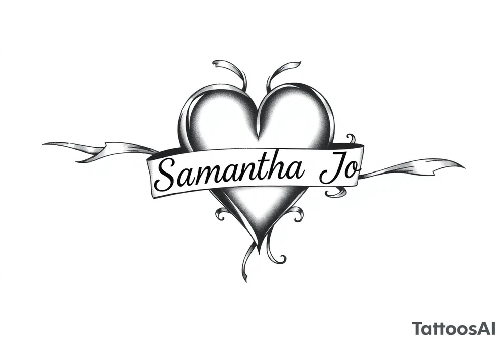 heart with flowing ribbons with the name Samantha Jo tattoo idea