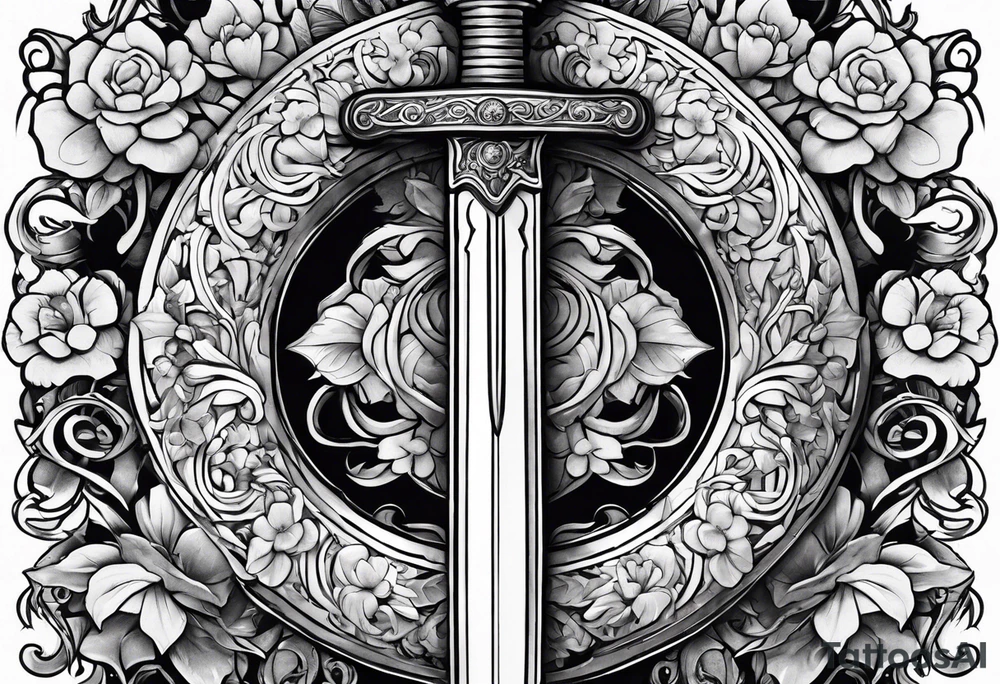 Sword with snake and flowers wrapped around it tattoo idea