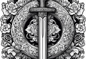 Sword with snake and flowers wrapped around it tattoo idea