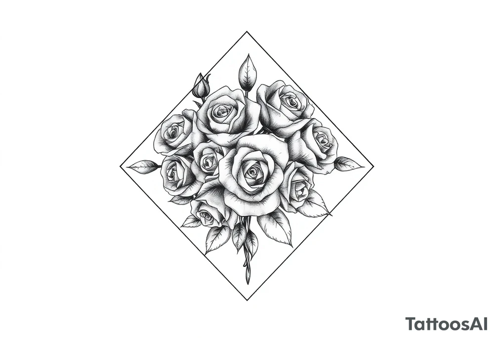 Small Roses filling up the inside of an elongated diamond shape tattoo idea