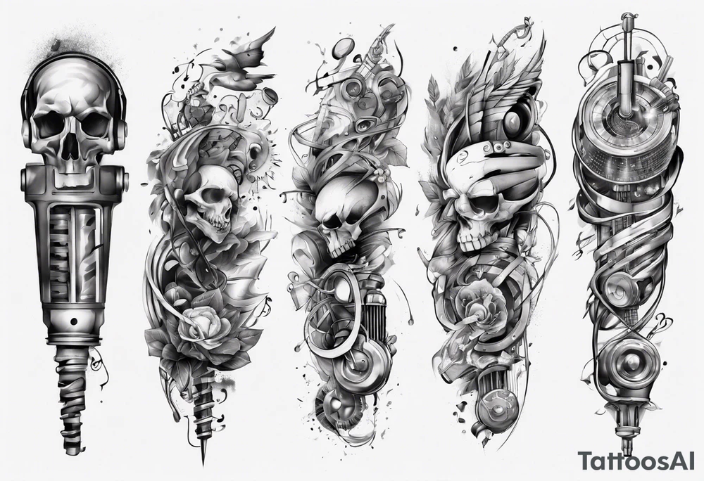 full arm. music combined with science tattoo idea