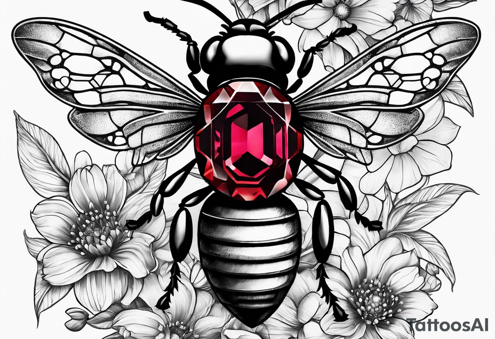 A forearm tattoo of a ruby gemstone and a honey bee tattoo idea