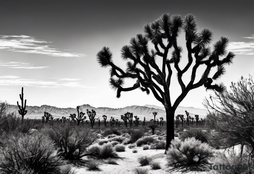 Joshua tree and bushes tattoo idea