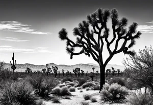 Joshua tree and bushes tattoo idea