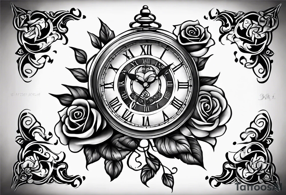 Cross anchor clock and Rose all Nice and flowing on the top part of my arm to make a half sleeve tattoo idea