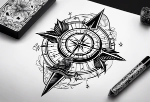 compass, playing cards, dice, horse, eagle, and wild west sleeve tattoo idea