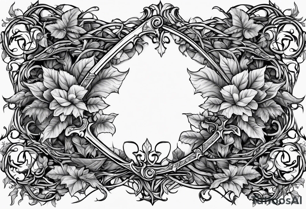 Leafy vines with sword tattoo idea