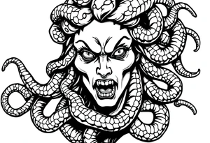 Scary Greek female god medusa with snake hairs tattoo idea