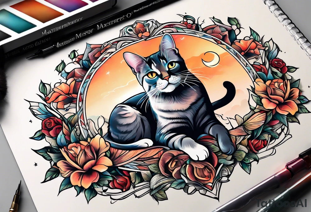 Books and cats tattoo idea