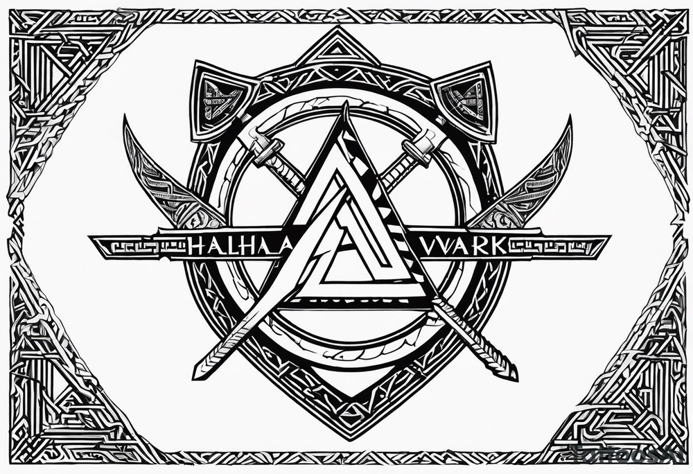Valhalla valknut shield sword axe barbed wire tattoo idea