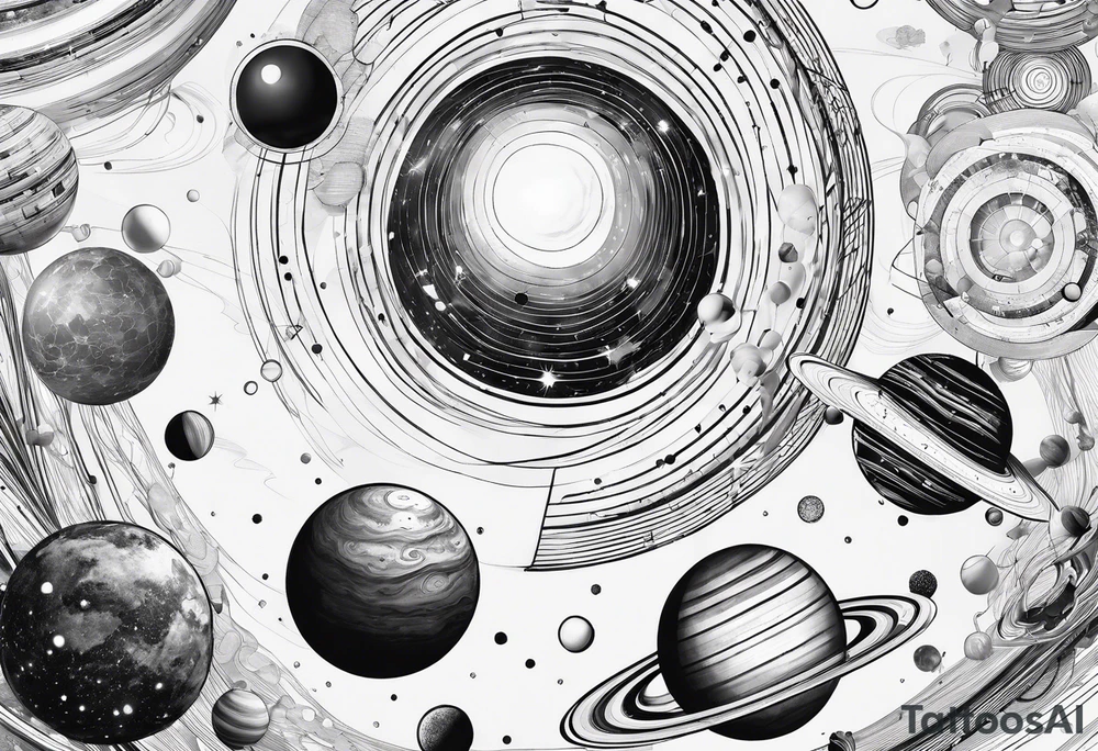 solar system stretched out vertically tattoo idea