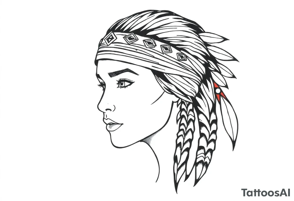 Female Native American wearing headband tattoo idea